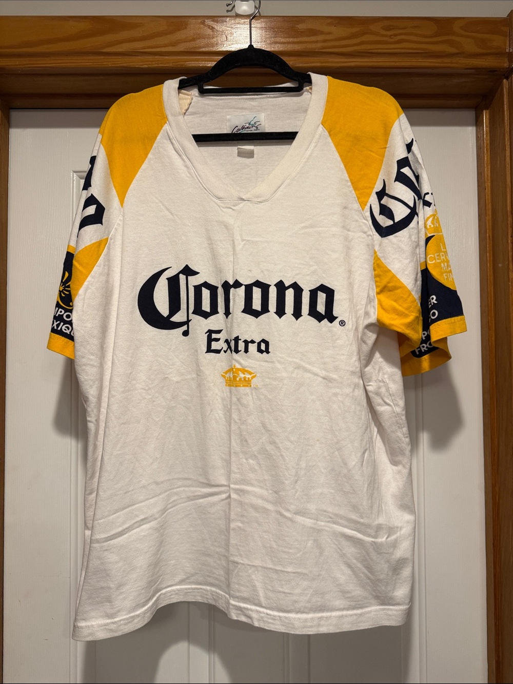 Corona Extra Short Sleeve Logo Tee in White and Yellow